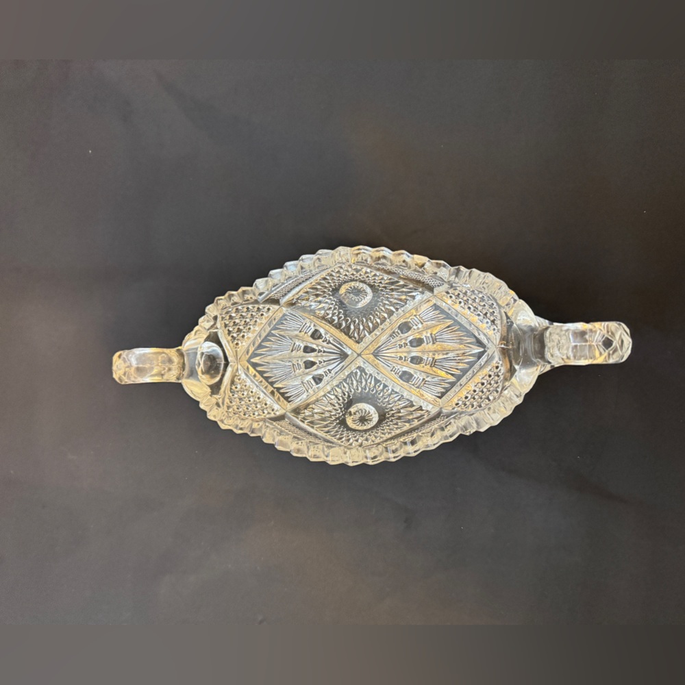 Vintage Clear Cut Crystal Glass Double Handles